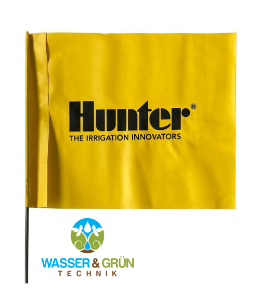 Hunter Markierungsfahne GELB, Regner Makierungsfahne, Sprüher Markierungsfahne, gelb, weiße Schrift Hunter